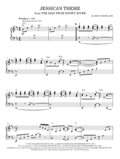 Jessica's Theme (Breaking In The Colt) (from The Man From Snowy River) - Bruce Rowland, The Man from (Piano Solo)