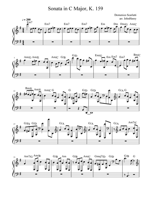 Sonata in C Major, K. 159 — Scarlatti | Easy Piano Solo (Arr. JohnHenry) - Domenico Scarlatti (Easy Piano)