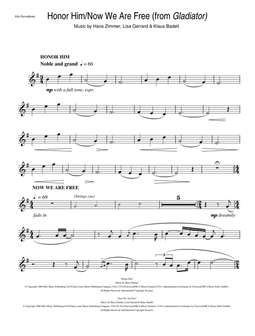 Honor Him/Now We Are Free (from Gladiator) - Hans Zimmer (Alto Sax Solo)