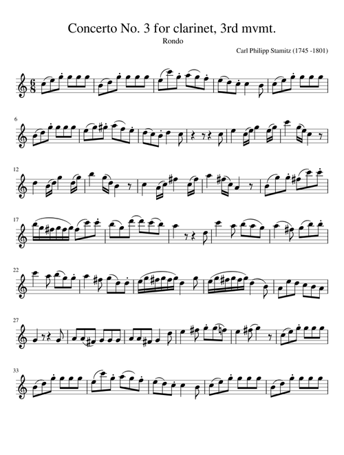 Clarinet Concerto No.3 Rondo, 3 mvmt. (Stamitz, Carl Philipp)