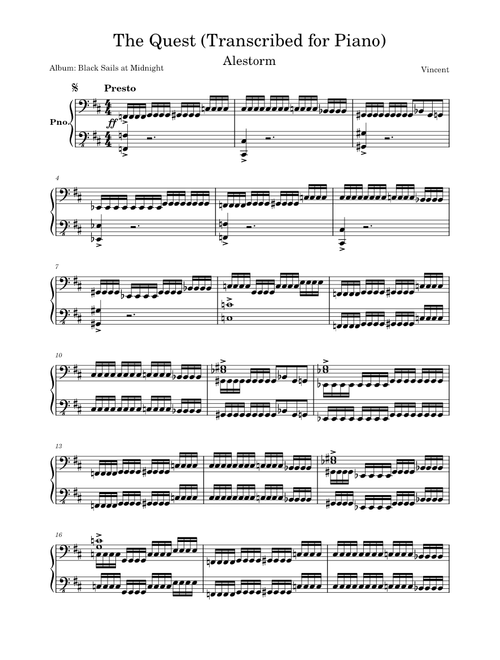 Alestorm - The Quest (Transcribed for Piano)