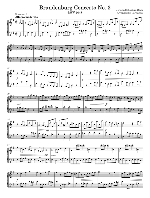 Brandenburg Concerto No. 3 (Solo Piano Arrangement)