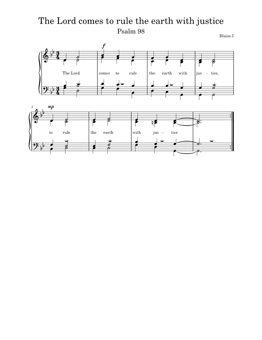 The Lord comes to rule the earth with justice piano