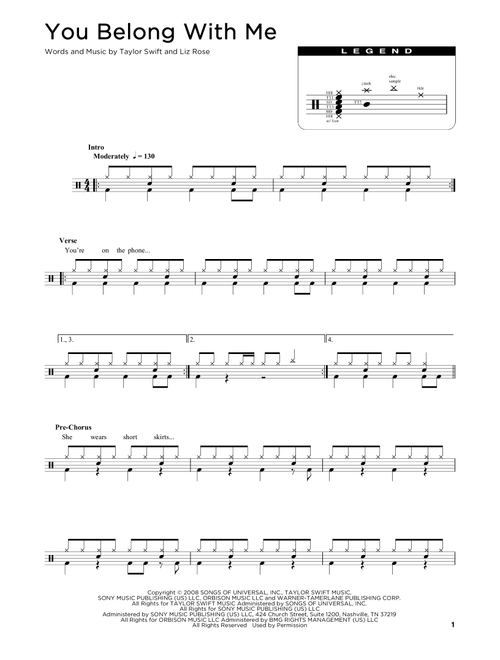 You Belong With Me - Taylor Swift (Drum Chart)