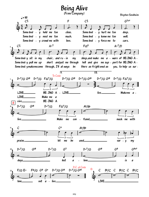 Being Alive (Lead sheet with lyrics )
