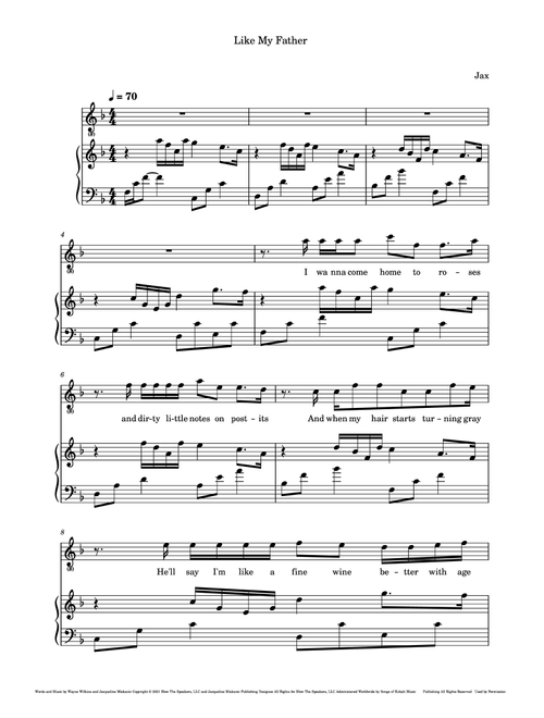 Like My Father (Arr. Melissa Garza) - Jax (Piano Vocal)