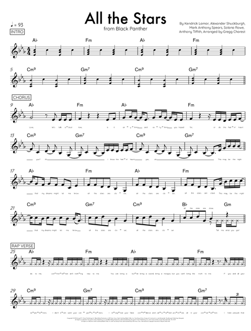 All The Stars (Arr. Gregg Charest) - Kendrick Lamar and SZA (Lead Sheet - Fake Book)