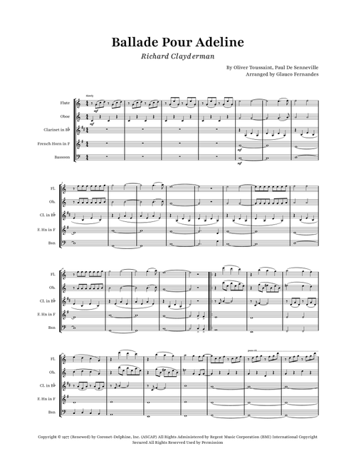 Ballade Pour Adeline (Arr. Glauco Fernandes) - Richard Clayderman (Woodwind Ensemble)