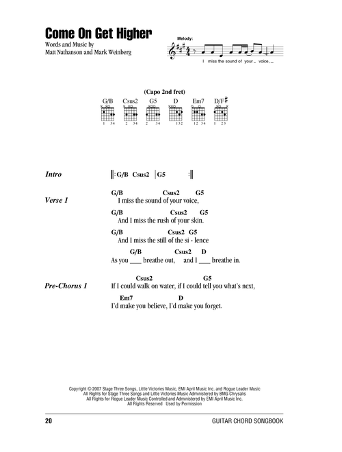 Come On Get Higher - Matt Nathanson (Guitar Chords-Lyrics)