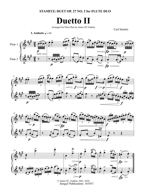 Stamitz: Duet Op. 27 No. 2 for Flute Duo (Arr. James M. Guthrie) - Carl Stamitz (Flute Duet)