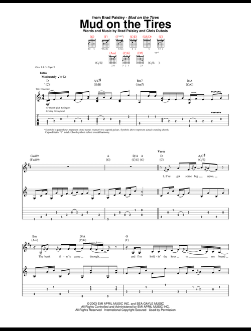 Mud On The Tires - Brad Paisley (Guitar Tab)