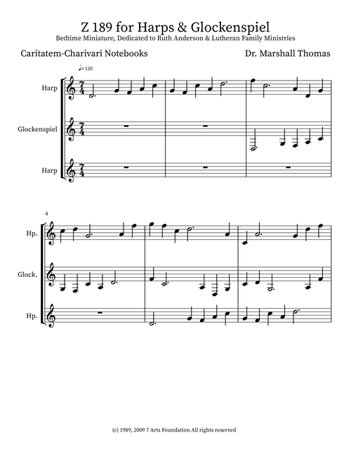 Z 189 for Harps & Glockenspiel - Celebrity Chamber Players (Small Ensemble)