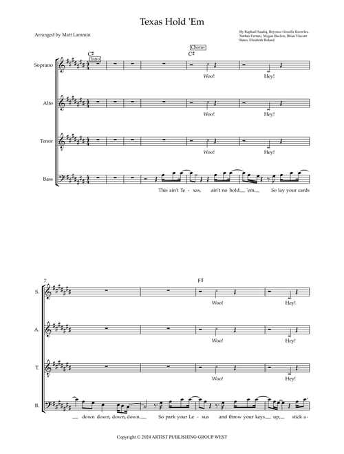 Texas Hold 'em (Arr. Matt Lammin) - Beyoncé (Choral, SATB)