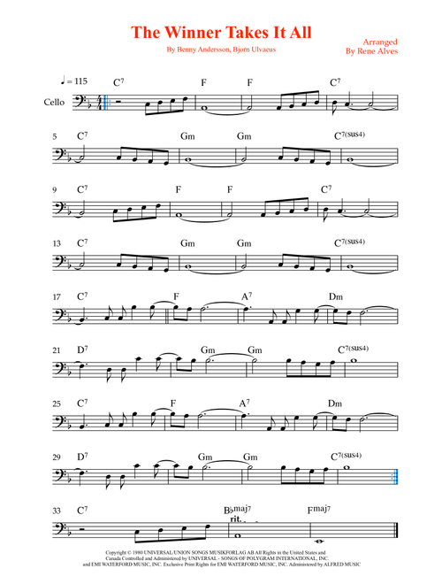 The Winner Takes It All (Arr. Rene Alves) - ABBA (Cello Solo)