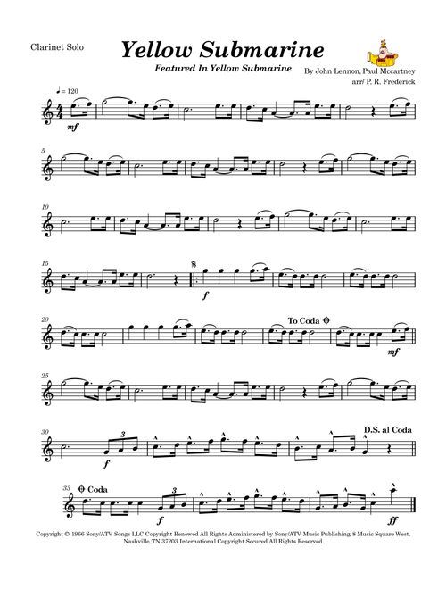 Yellow Submarine (Arr. P. R. Frederick) - The Beatles (Clarinet Solo)