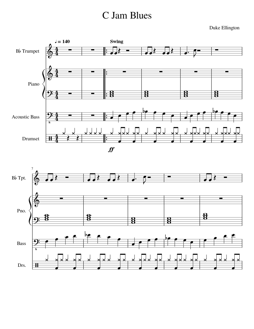 C Jam Blues Sheet music for Piano Trumpet in b flat Bass guitar Drum group Mixed Quartet Musescore