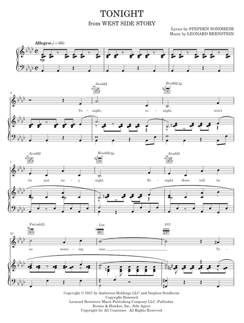 Tonight (from West Side Story) - Leonard Bernstein, Stephen Sondheim, West Side Story Musical (Piano-Vocal-Guitar)