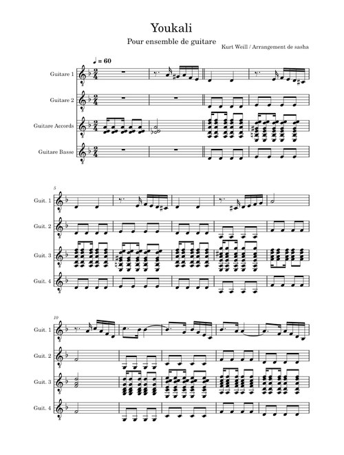 Youkali – Kurt Weill Youkali, arrangement pour l'ensemble de guitare