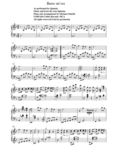 Barro Tal Vez (Arr. Mariano Statello) - Luis Spinetta (Piano Solo)