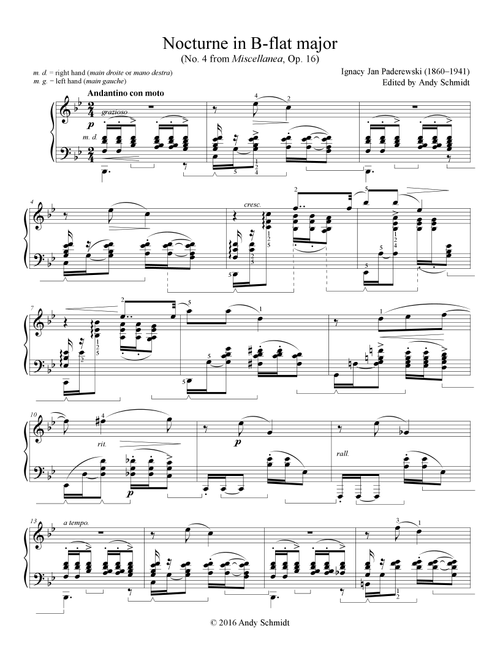Nocturne in B-flat major (Arr. Andy Schmidt) - Ignacy Jan Paderewski (1860–1941) (Piano Solo)