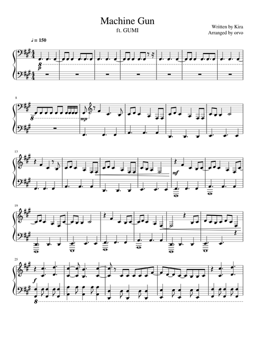 Machine Gun, by KIRA ft. GUMI English - piano arrangement