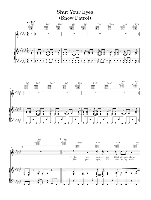 Shut your eyes - Snow Patrol (Piano-Voice-Guitar)