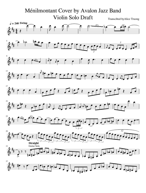 Ménilmontant - Charles Trenet - Cover by Avalon Jazz Band - Violin Solo Draft