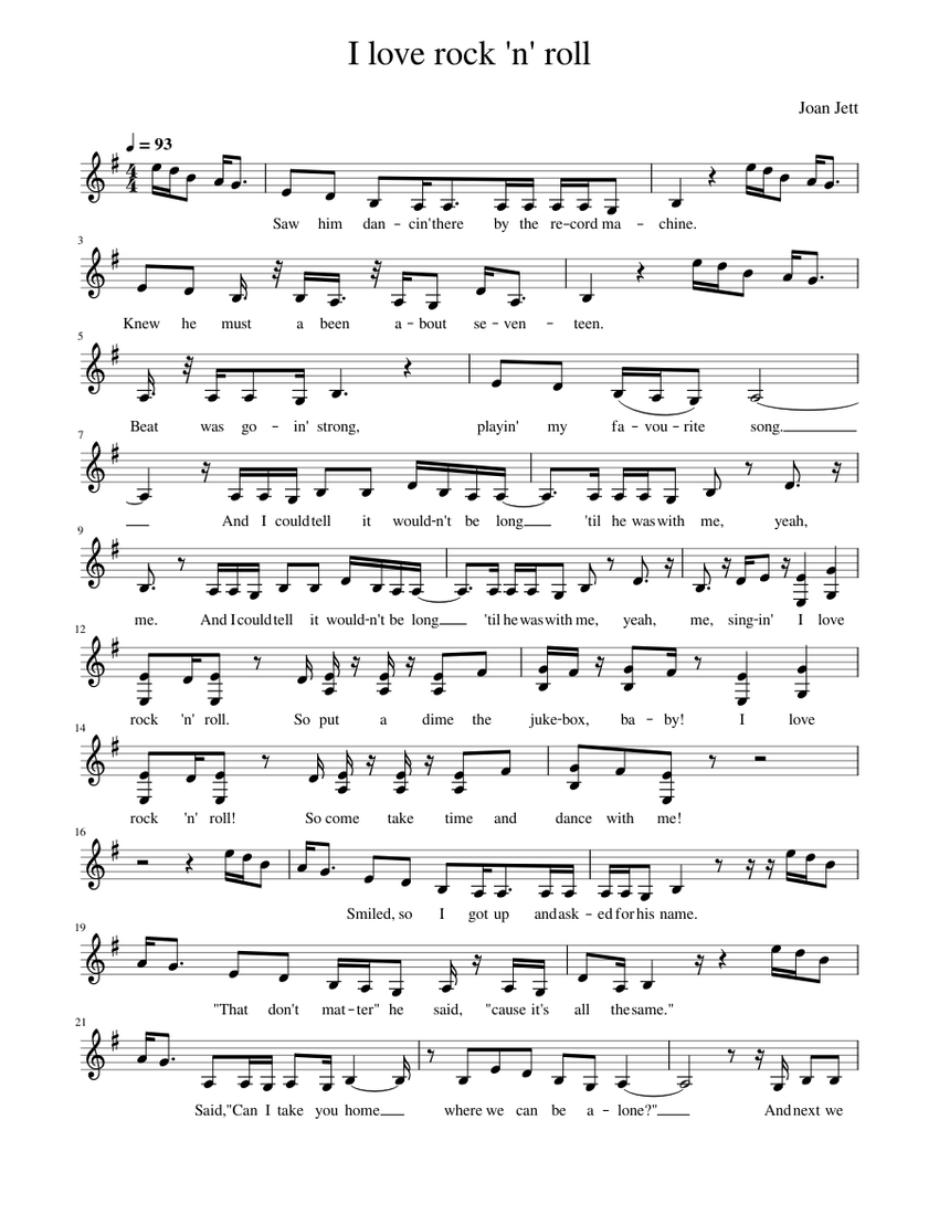 I love rock n roll – Joan Jett and The Blackhearts Sheet Music for