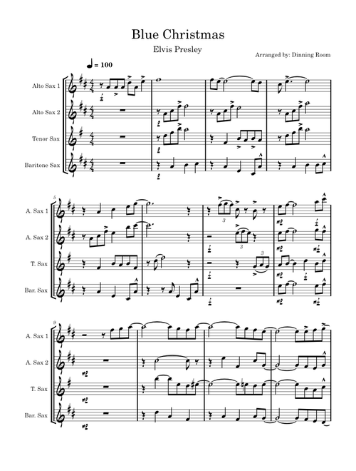 Blue christmas – Elvis Presley - AATB Sax Quartet