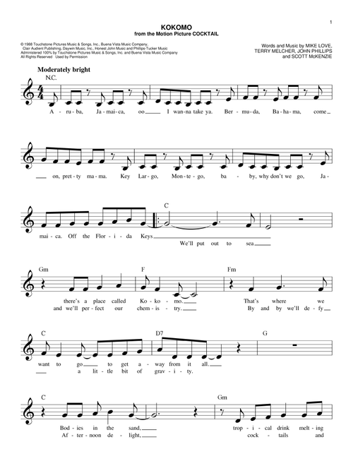 Kokomo - The Beach Boys (Easy Lead Sheet - Fake Book)