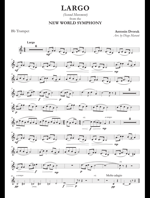 Largo from "New World Symphony" for Trumpet and Piano (Arr. Diego Marani) - Antonin Dvorak (Trumpet and Piano)