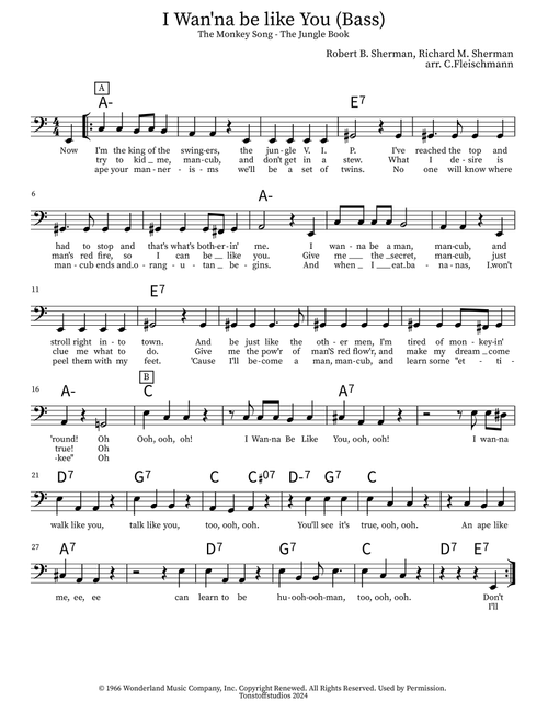 I Wan'na Be Like You (The Monkey Song) (Arr. Christoph Fleischmann) - Richard M Sherman, Robert B Sherman (Lead Sheet - Fake Book)