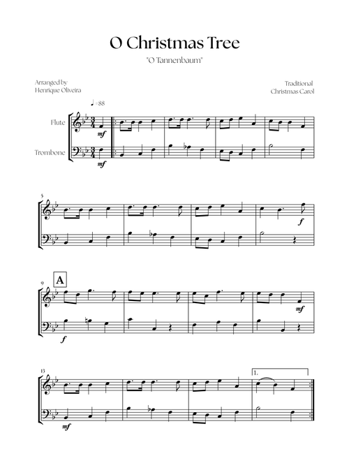O Christmas Tree "O Tannenbaum" (Flute and Trombone) - Christmas Carol (Arr. Henrique Oliveira) - Traditional Christmas Carol (Instrumental Duet)