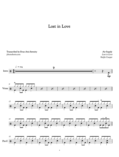 Lost In Love (Arr. Evan Aria Serenity) - Air Supply (Drums)