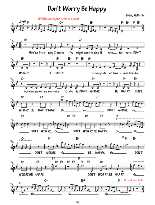 Don't Worry Be Happy (Lead sheet with lyrics )