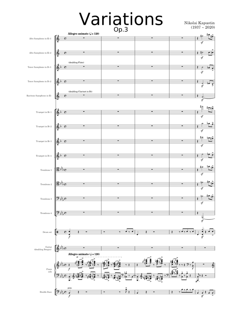 Variations for Piano and Big Band, Op.3 - N. Kapustin Sheet Music