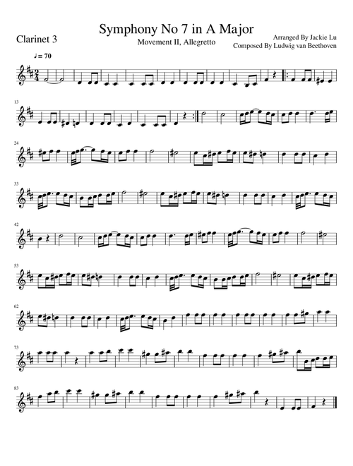 Symphony No 7 Movement II 3rd Clarinet