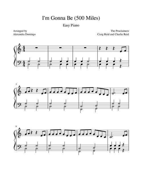 I'm Gonna Be (500 Miles) (Arr. Alexandra Domingo) - Steven Curtis Chapman (Easy Piano)