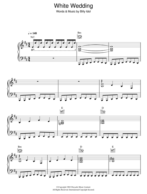 White Wedding - Billy Idol (Piano-Vocal-Guitar (Piano Accompaniment))
