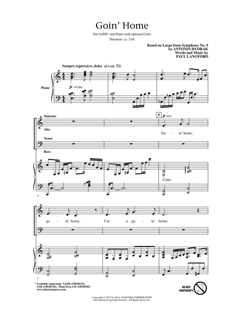 Goin' Home (Arr. Paul Langford) - Anton DvorÁk, William Arms Fisher (Choral, SATB)