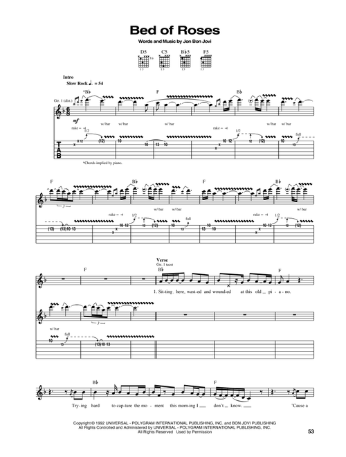 Bed Of Roses - Bon Jovi (Guitar Tab)