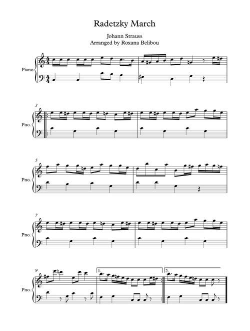 Radetzky March Easy Piano C Major (Arr. Roxana Belibou) - Johann Strauss (Easy Piano)