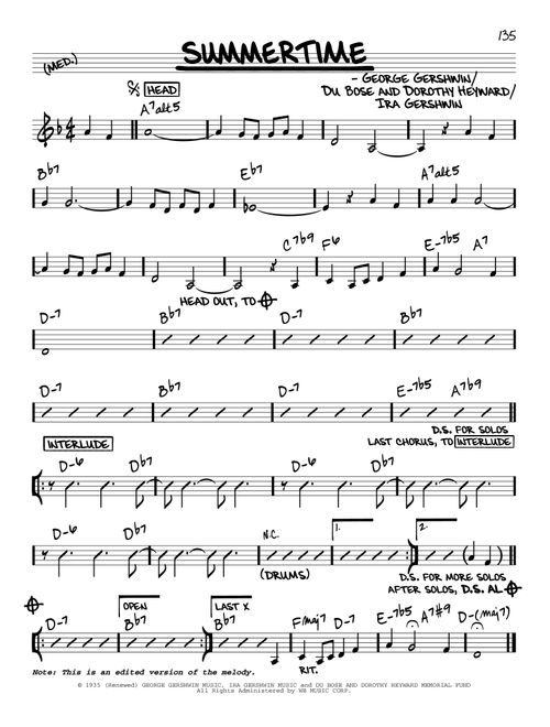 Summertime - John Coltrane (Real Book - Melody-Chords)