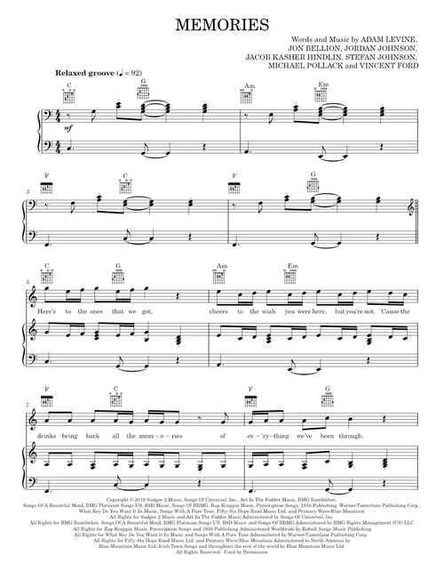 Memories - Maroon 5 (Piano-Vocal-Guitar)