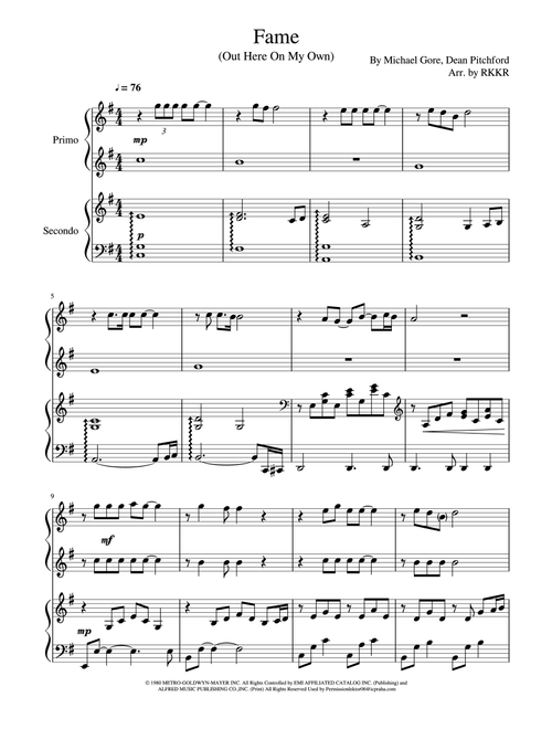 Out Here On My Own from the Metro-Goldwyn-Mayer and Alan Parker Film FAME from the Broadway Musical (Arr. RKKR) - Michael Gore (Instrumental Duet)