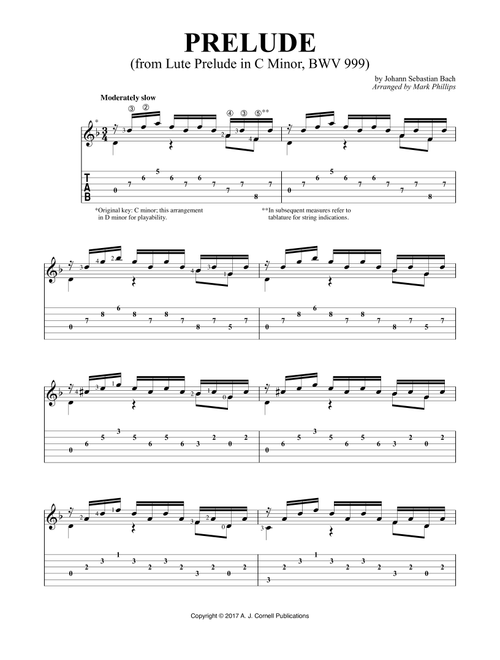 Prelude (BWV 999) (Arr. Mark Phillips) - Johann Sebastian Bach (Guitar Tab)