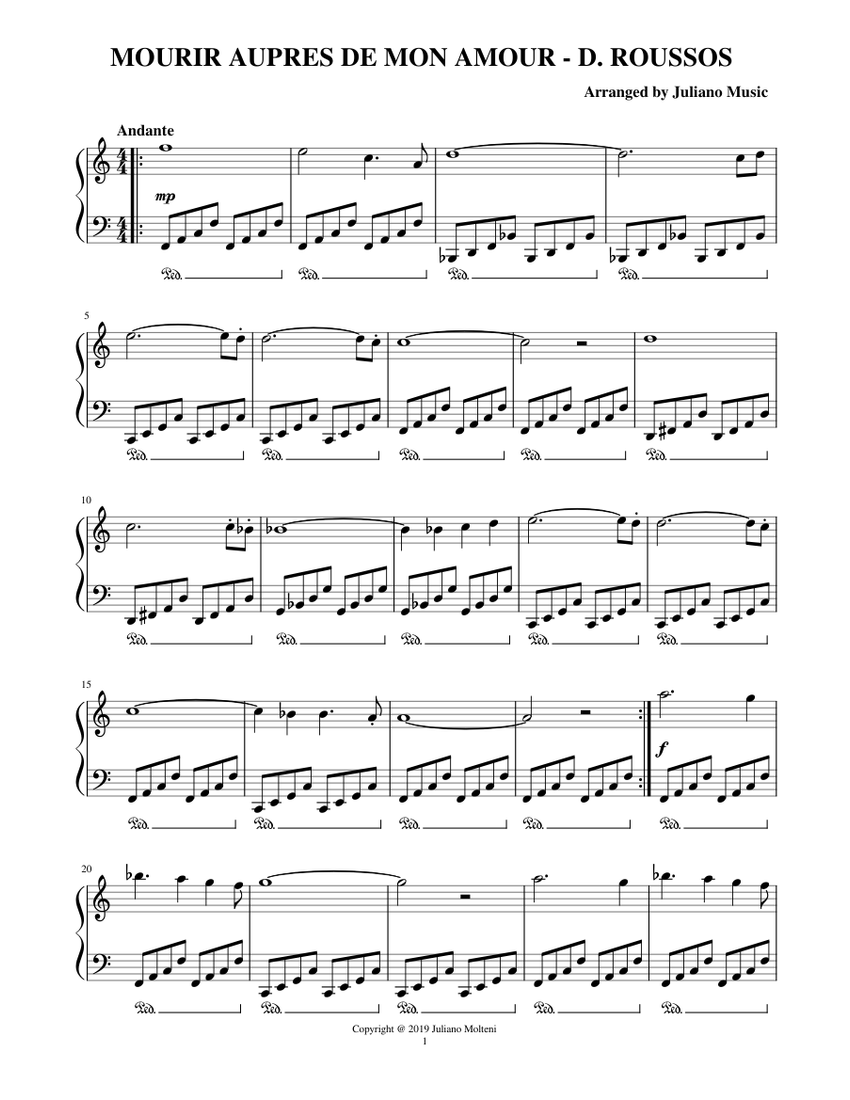 Youtube Demis Roussos Sil Faut Mourir Un Jour MOURIR AUPRES DE MON AMOUR (EASY PIANO) - DEMIS ROUSSOS Sheet music for  Piano (Solo) | Musescore.com