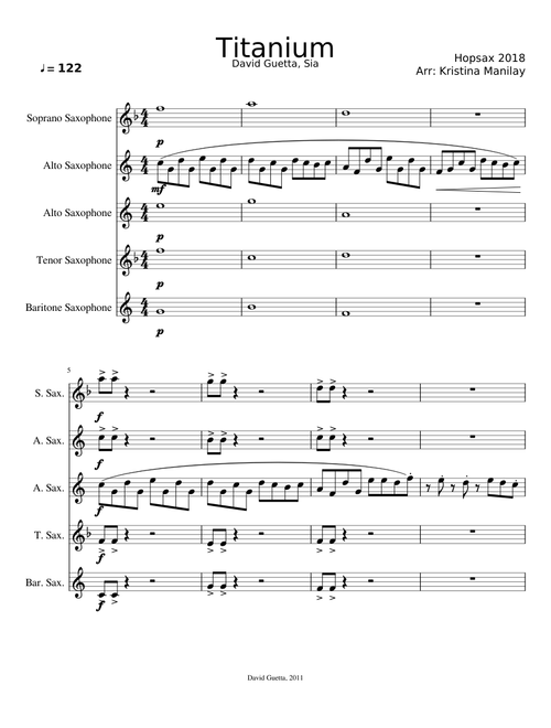 David Guetta - "Titanium" for Saxophone Quintet