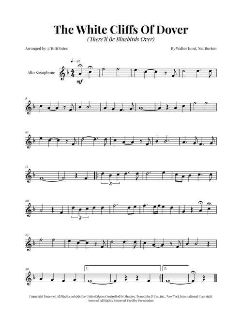 (There'll Be Bluebirds Over) The White Cliffs Of Dover (Arr. Glauco Fernandes) - Various (Alto Sax Solo)