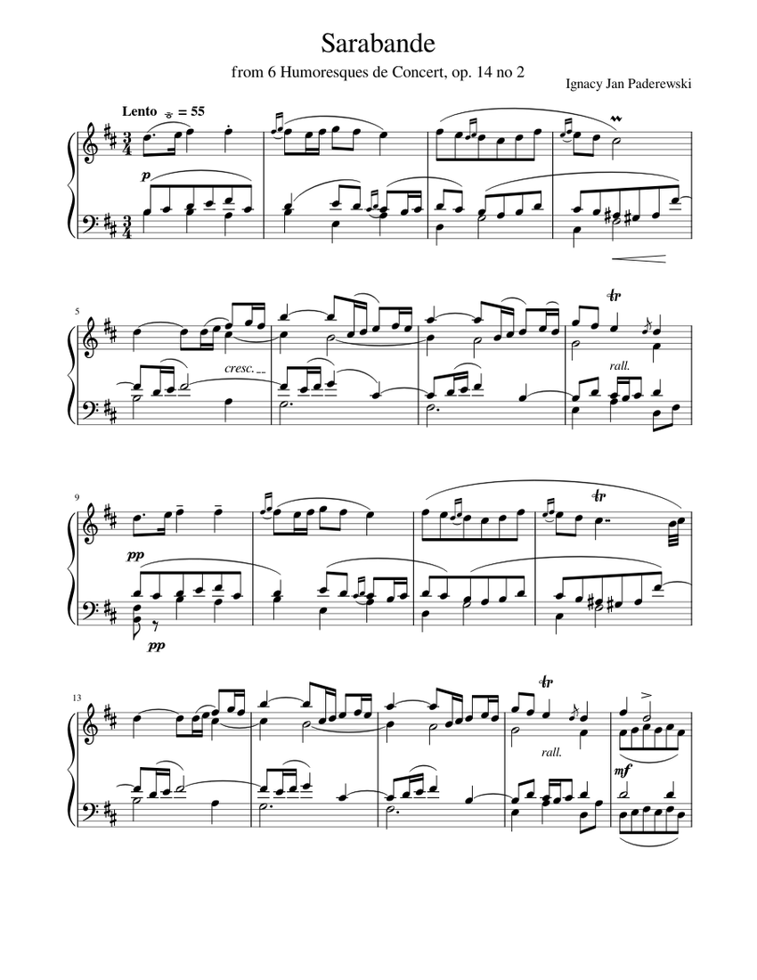 Ignacy Jan Paderewski: Sarabande (Op. 14 no 2) Sheet Music for
